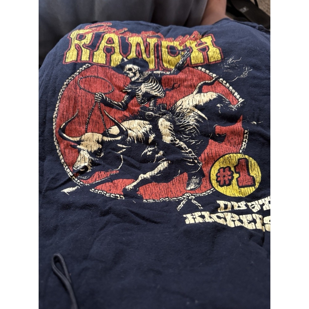 Grim Days Ranch Dust Kickers Skeleton Bull Rider Graphic Tee Men's Large